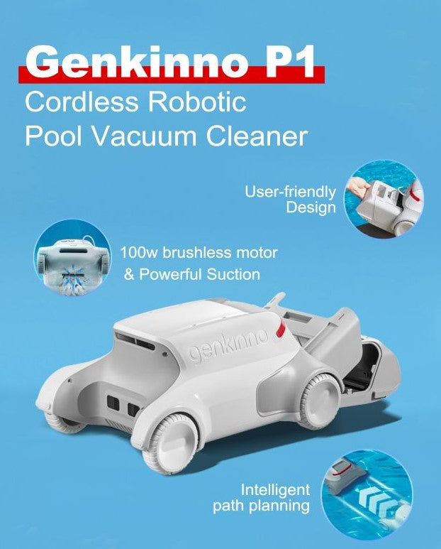 Genkinno P1 Cordless Robotic Pool Cleaner for Above and In Ground Pools White New