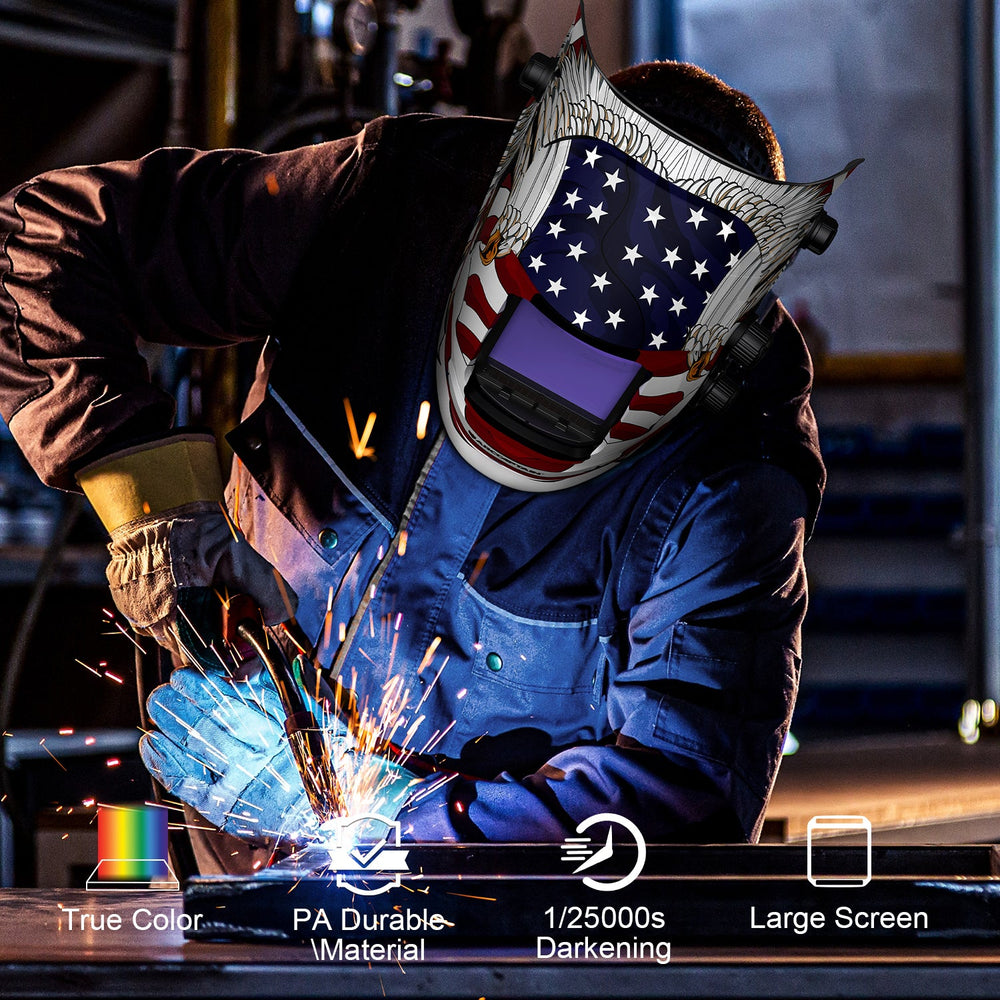 ARCCAPTAIN Eagle Design Welding Helmet in use - true color, PA durable material, 1/25000s darkening, large screen