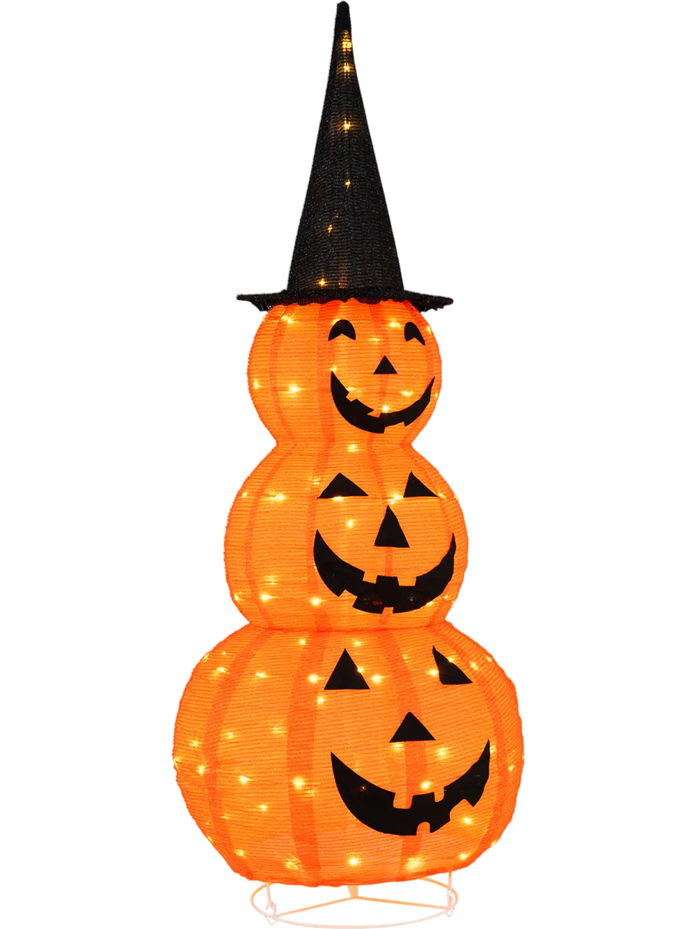 5 Feet Lighted Stacked Pumpkins Halloween Decoration with Witch Hat