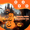 5 feet lighted stacked pumpkins with witch hat, featuring 100 LED lights, ideal for outdoor Halloween decoration.
