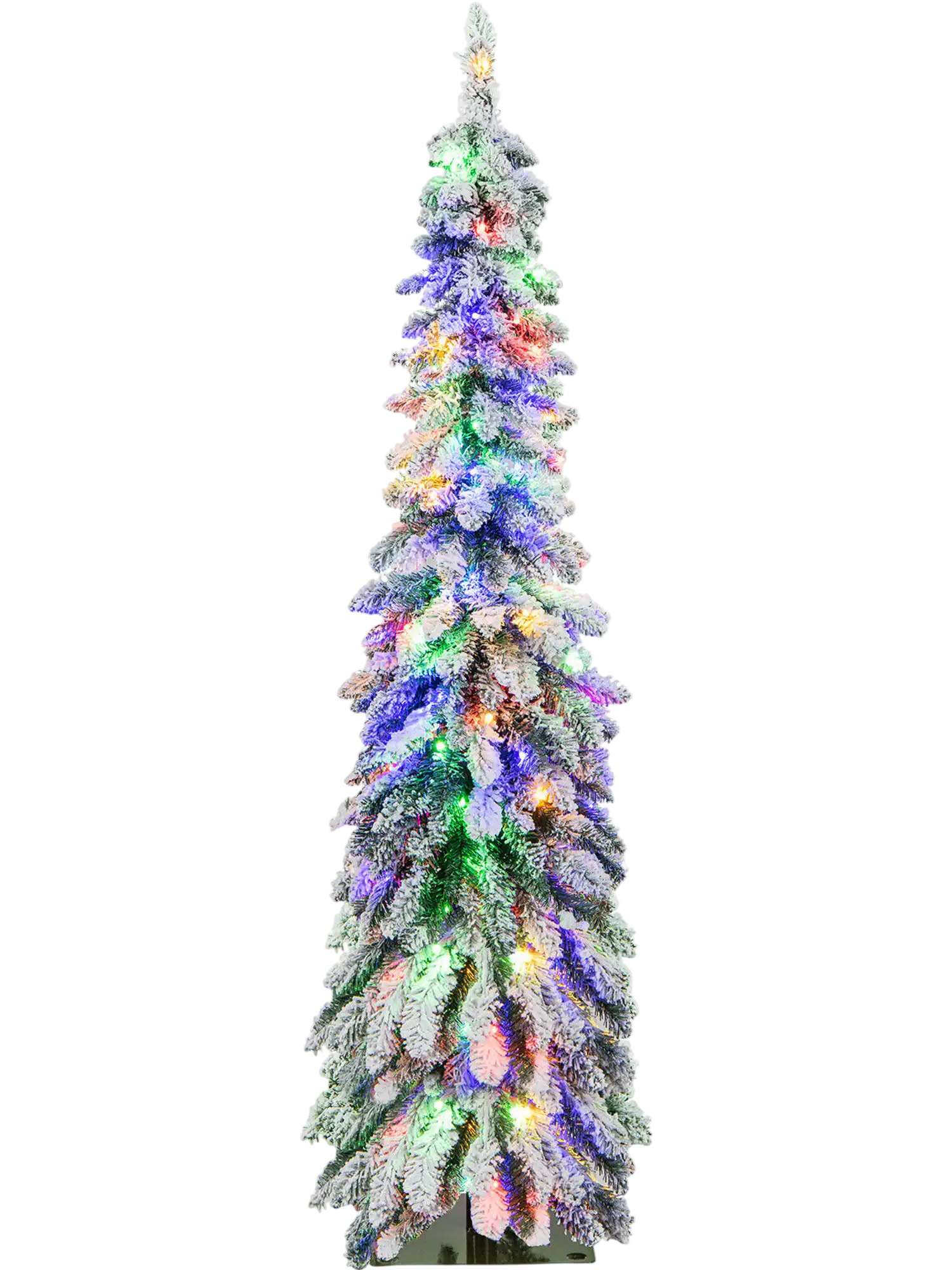 Costway Pre-Lit Snow-Flocked Slim Pencil Artificial Christmas Tree 91746328 New