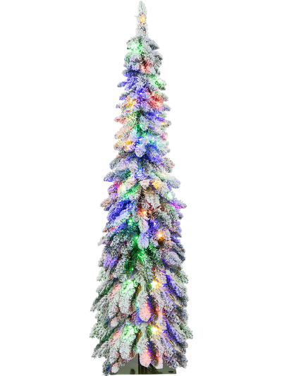 Costway Pre-Lit Snow-Flocked Slim Pencil Artificial Christmas Tree 91746328 New