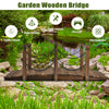 5 feet wooden garden bridge with stained finish and safety rails, ideal for outdoor decoration and easy installation.