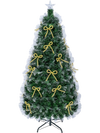 5 ft green fiber optic artificial Christmas tree with 28 lighted bows and a star topper, perfect for festive decor.