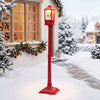 Red 5 ft Musical Christmas streetlight features LED lights and a whimsical snowman family for festive outdoor decor.