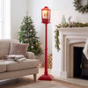 Red 5 ft Musical Christmas streetlight with LED lights features a snowman family, perfect for festive indoor or outdoor decor.