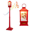 5 ft red musical Christmas streetlight features LED lights and a whimsical snowman family for festive indoor or outdoor decor.