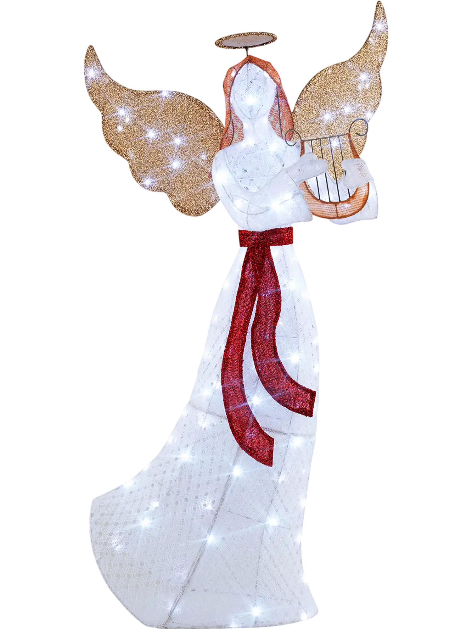 Costway 5' Lighted Christmas Angel with Harp 120 Cold White LED Lights 15769432 New