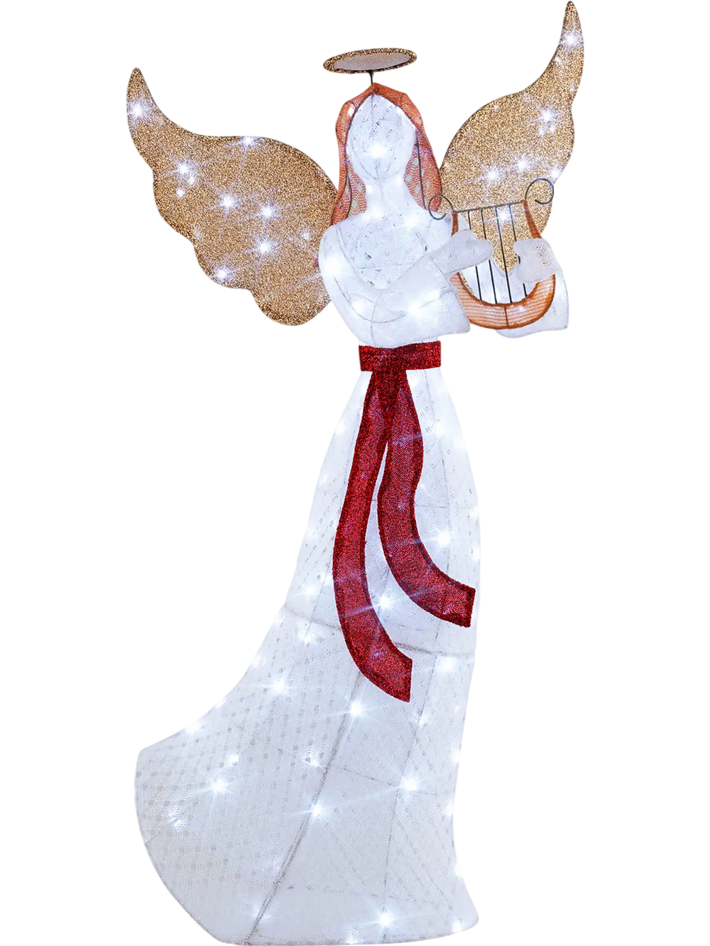 5 ft Christmas Lighted Angel with Harp and 120 Cold White LED Lights
