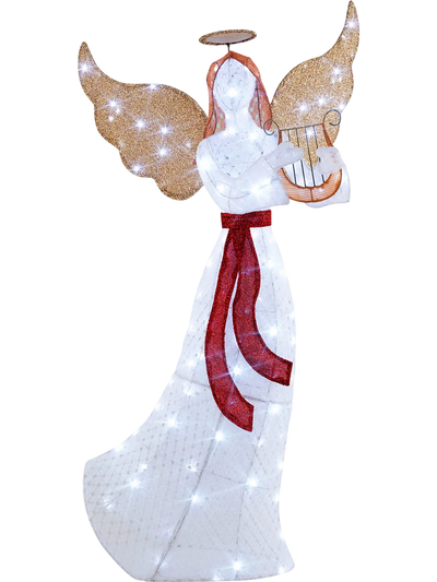 Costway 5' Lighted Christmas Angel with Harp 120 Cold White LED Lights 15769432 New
