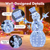 5 ft pre-lit Christmas snowman with top hat, scarf, and stars, featuring 140 LED lights for indoor and outdoor use.