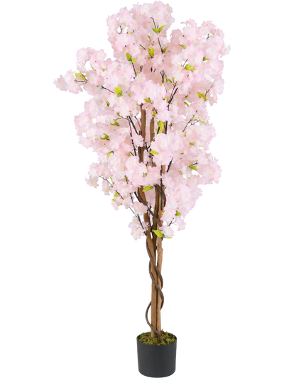 Costway 5' Artificial Cherry Blossom Tree Pink Flowers 912376584 New