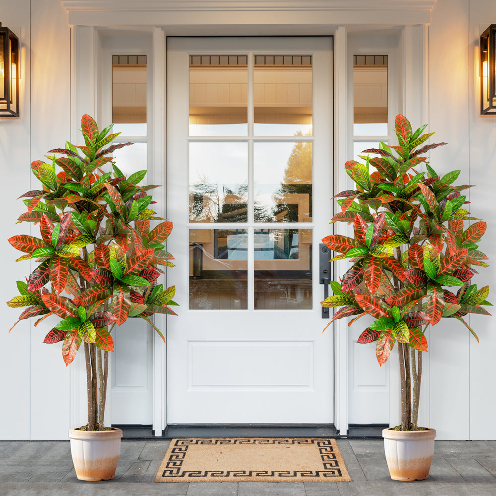 5 FT Tall Artificial Croton Plant with Gradient Leaves and Nursery Pot-2 Pack - Gallery View 1 of 9