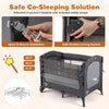 5-in-1 bedside bassinet in gray with adjustable height, safety locks, and detachable changing table for co-sleeping.