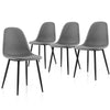 Set of four modern gray dining chairs with black legs, designed for comfort and style in dining rooms or kitchens.