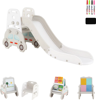 Costway 5-in-1 Convertible Toddler Slide Set Kids Art Easel Stool Book Rack 12130549 New