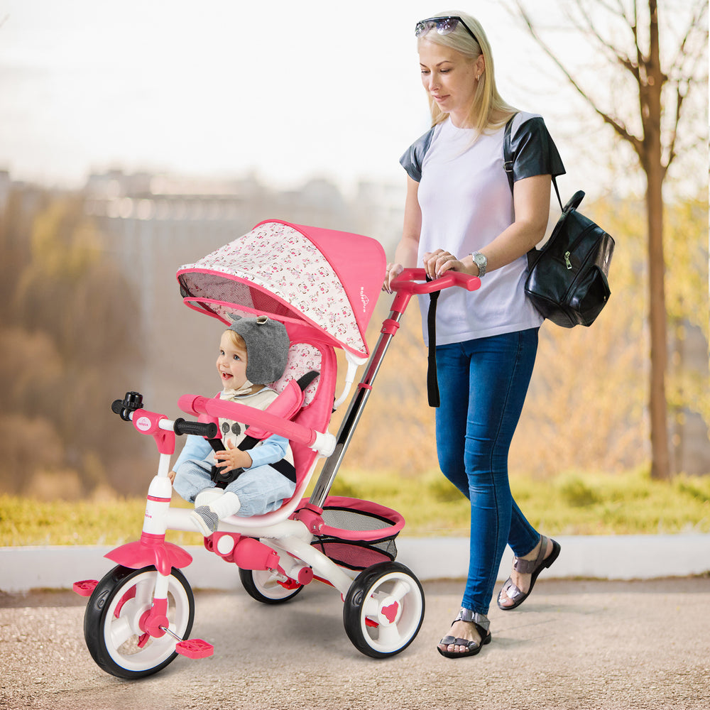 5-in-1 Detachable Baby Stroller Tricycle with Round Canopy-Pink - Gallery View 1 of 10