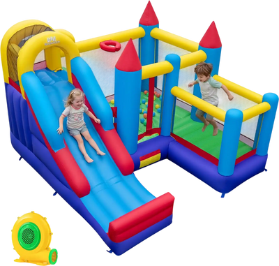 Costway 4-in-1 Kids Bounce House Long Slide Jumping Area w/ 680W Blower 41265093 New