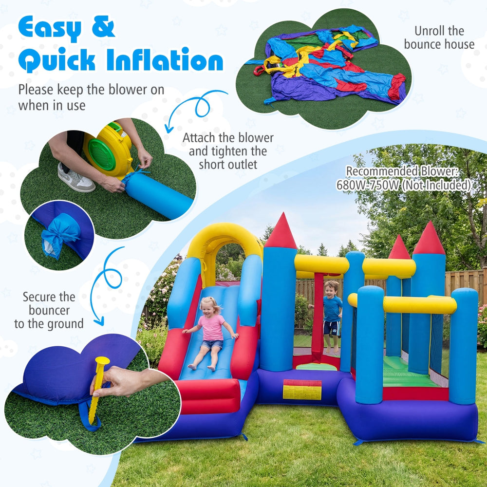 Inflatable bounce castle with slide, basketball hoop, and climbing wall, made of waterproof 420D Oxford cloth for.