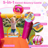 5-in-1 inflatable bounce house features a slide, tunnel, ball pit, and extended canopy for kids' outdoor fun.