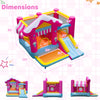 5-in-1 inflatable bounce house with tunnel, slide, and ball pit for kids ages 3-12, featuring a candy-house theme.