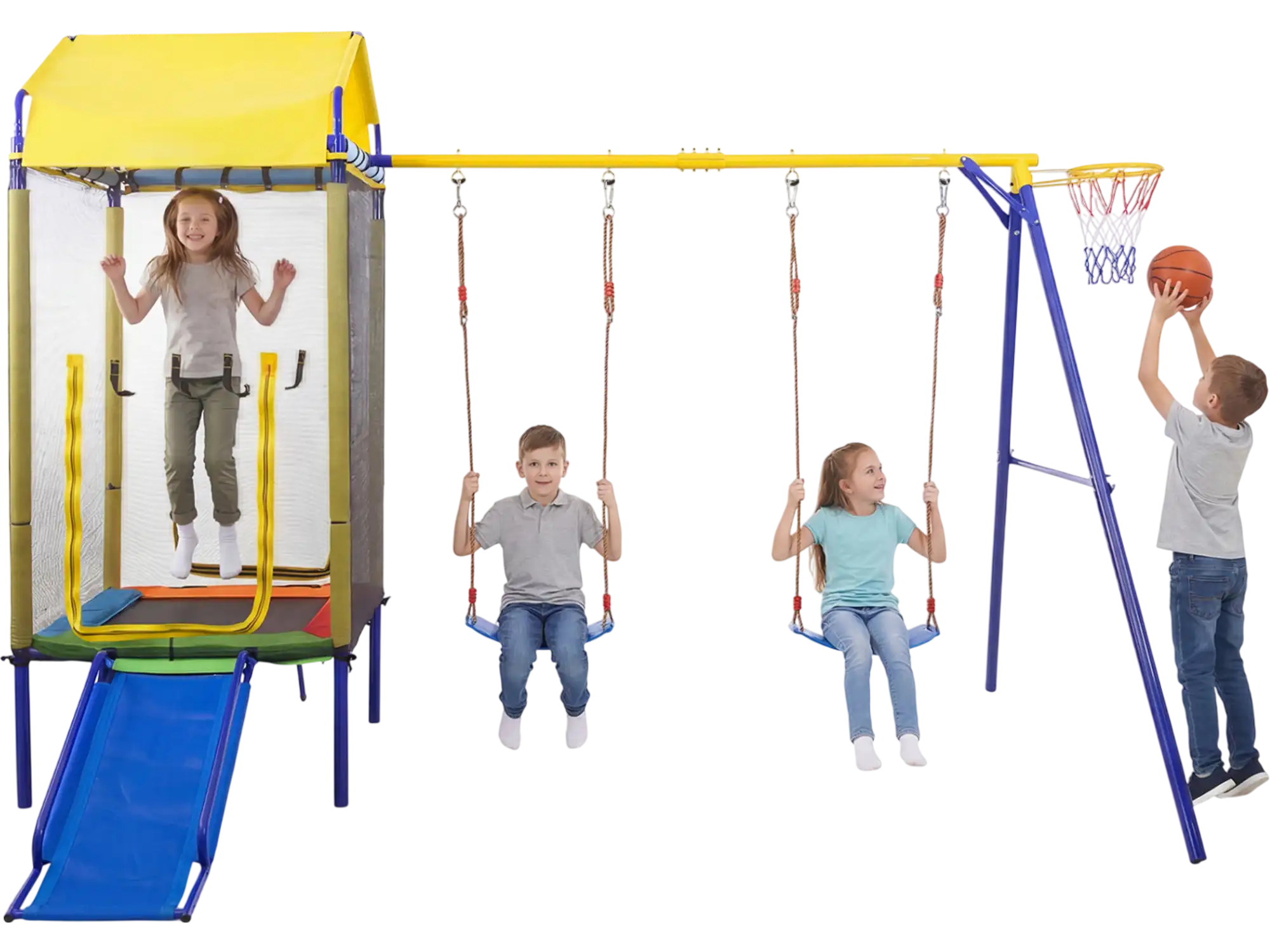 Costway 5-in-1 Kids Backyard Swing Set Heavy-Duty Metal Stand 21642490 New