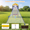5-in-1 kids swing set featuring a heavy-duty metal frame, trampoline, slide, and secure ground stakes for backyard fun.