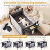 5 in 1 Portable Baby Pack and Play in black features adjustable height, safety strap, and includes a music box and toys.