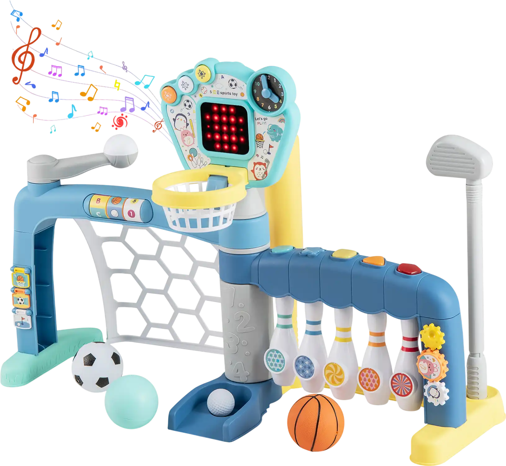 Costway 5-in-1 Toddler Sports Toy Adjustable Basketball Hoop 18+ Months 92270034 New