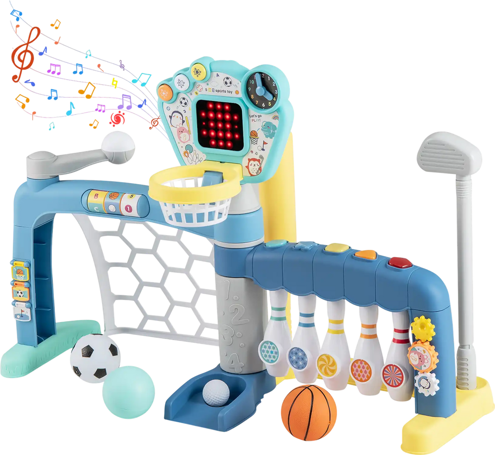 5 in 1 Toddler Sports Toy with Adjustable Basketball Hoop for Baby Boys Girls 18 Months+