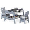 5-in-1 toddler table with reversible chalkboard and whiteboard, featuring bear-shaped chairs for creative play.