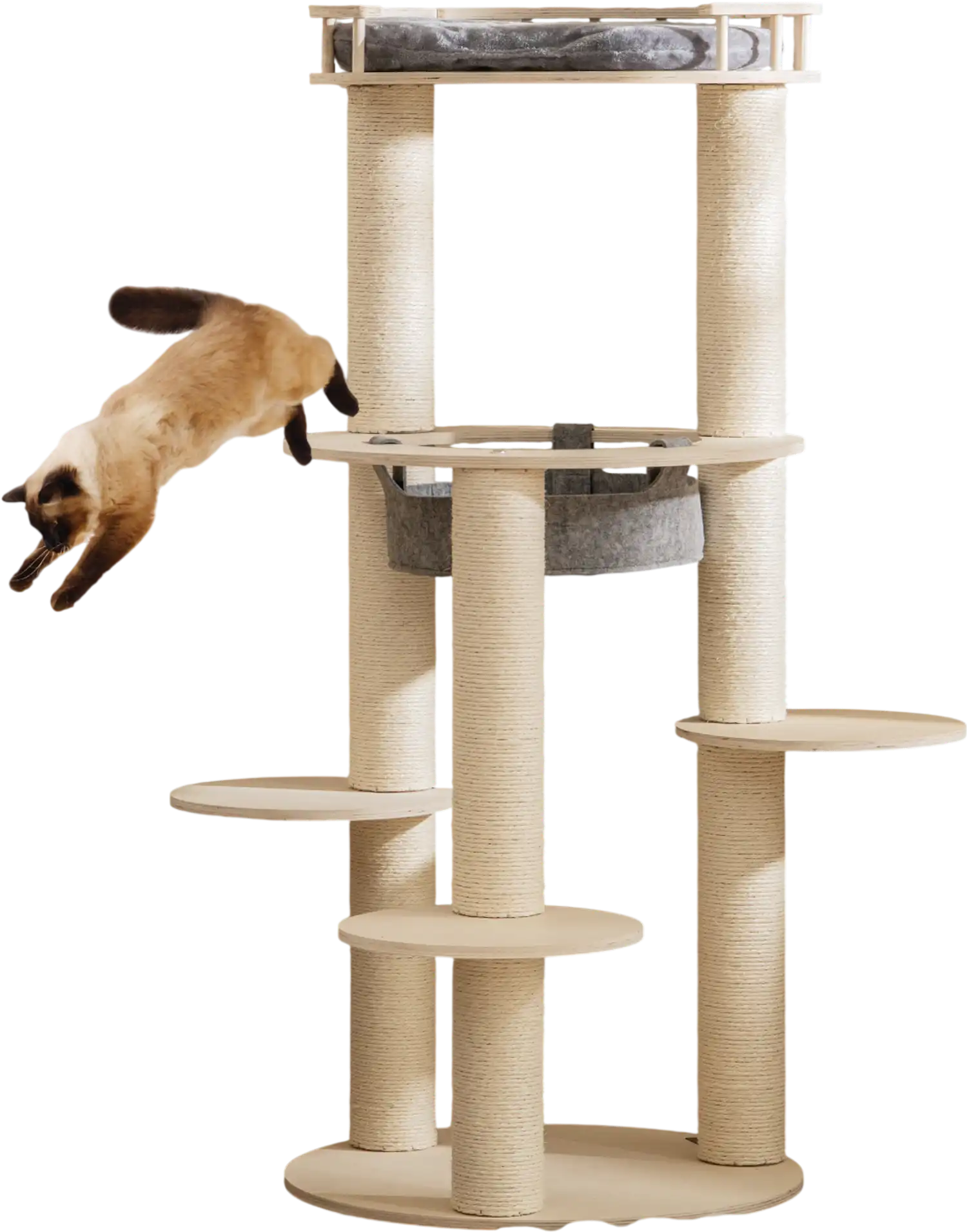 Costway 5-Level Wooden Cat Tree Padded Perch Hammock Gray 67159432 New