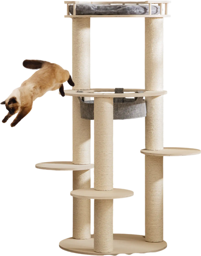 Costway 5-Level Wooden Cat Tree Padded Perch Hammock Gray 67159432 New