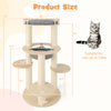 5-level wooden cat tree with padded perch and non-woven hammock, measuring 59" tall, suitable for cats up to 33lbs.