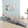 Gray 5-piece climb and crawl playset with ball pit, featuring slide and step for kids' imaginative play and physical.