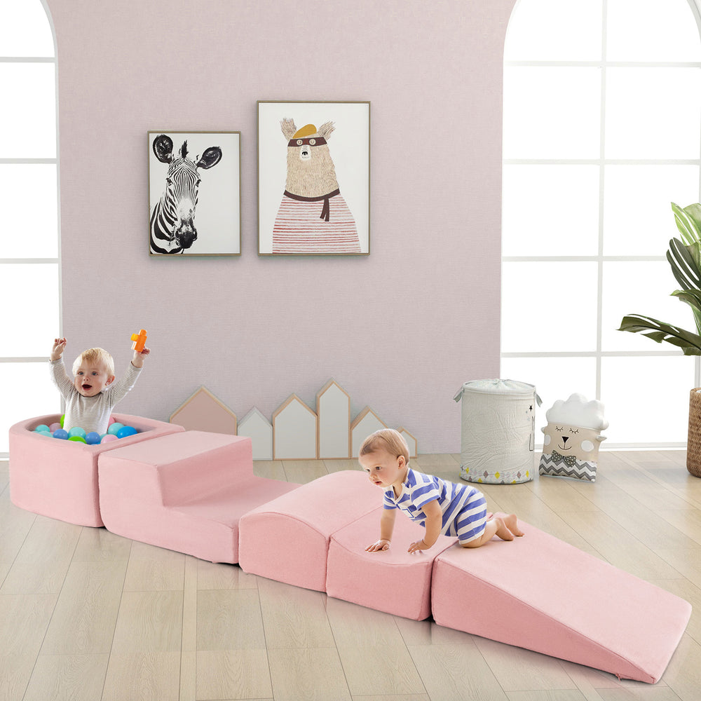 5-Piece Climb and Crawl Playset with Ball Pit for Kids-Pink - Gallery View 1 of 10
