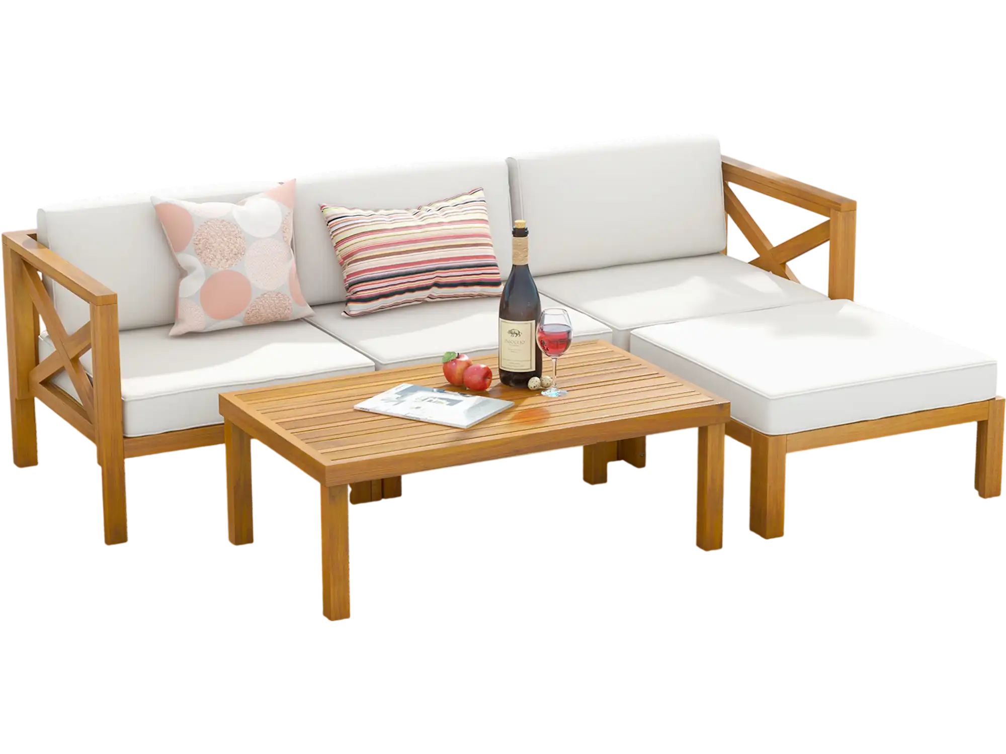 Costway 5-Piece Outdoor Conversation Furniture Set 3 Chairs Ottoman Coffee Table White 23895761 New
