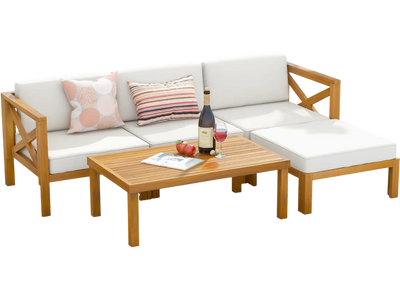 Costway 5-Piece Outdoor Conversation Furniture Set 3 Chairs Ottoman Coffee Table White 23895761 New