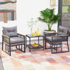 5-piece outdoor rattan conversation set with gray cushions, featuring a 2-layer side table and 2 ottomans for versatile.
