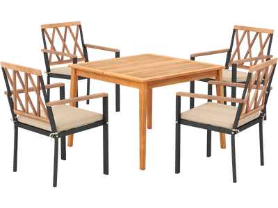 Costway 5-Pc Patio Acacia Wood Dining Set w/ Umbrella Hole 182564793 New