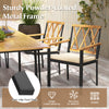 Acacia wood dining chair with powder-coated metal frame, removable cushion, and non-slip foot pads for outdoor use.