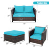 Turquoise cushioned single sofa from a 5-piece patio set, featuring a durable rattan frame for comfortable outdoor.
