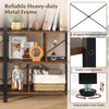 5-tier industrial bookshelf with heavy-duty metal frame, adjustable foot pads, and cross-shaped structure for stability.
