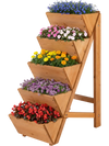5-tier vertical raised garden bed made of fir wood, featuring colorful flowers, ideal for small spaces and balconies.