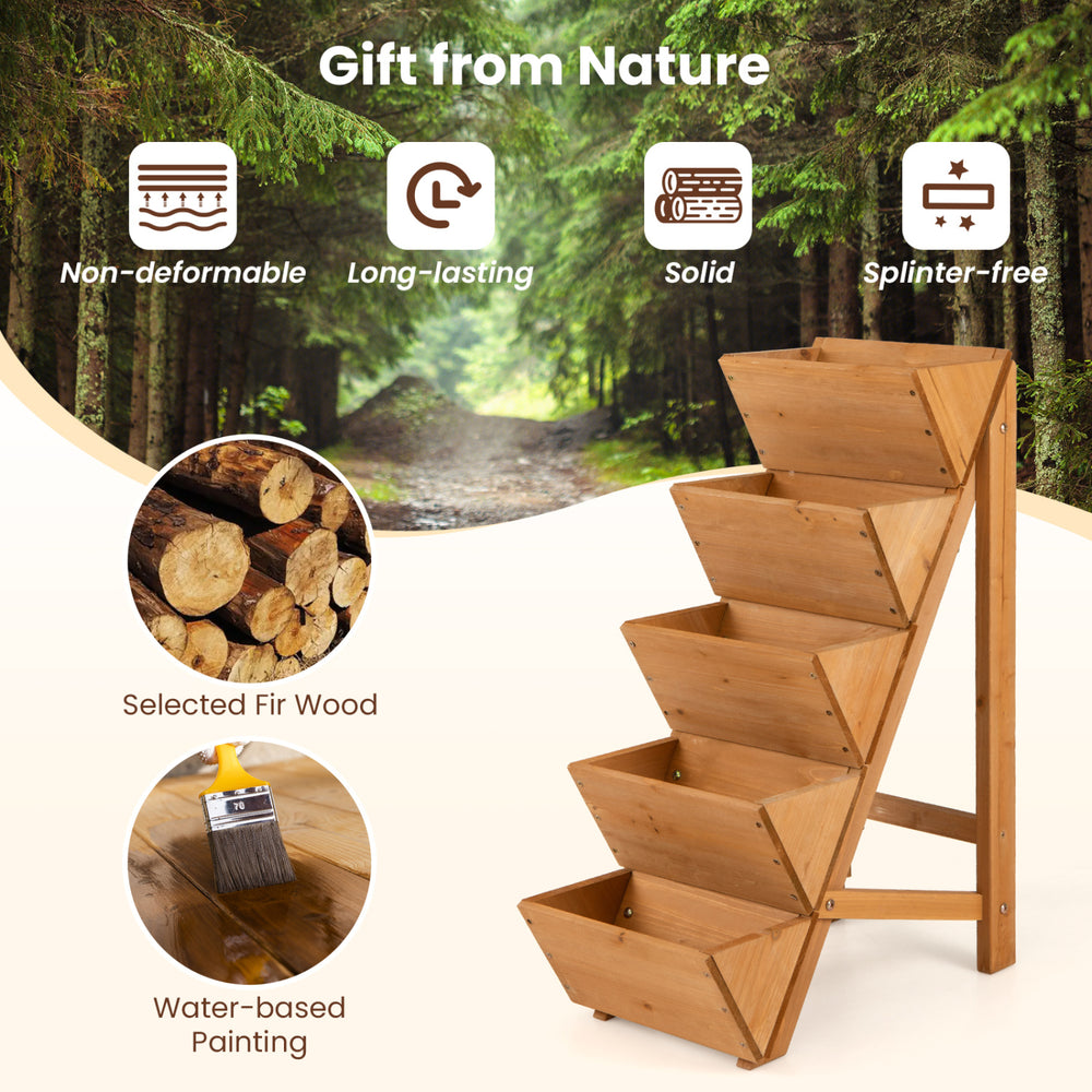 5-tier vertical raised garden bed made of solid fir wood, featuring a sturdy ladder design for efficient plant growth.