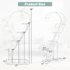 5-tier white metal plant stand with hanging hook, measuring 58 inches tall, designed for multiple flower pots and decor.