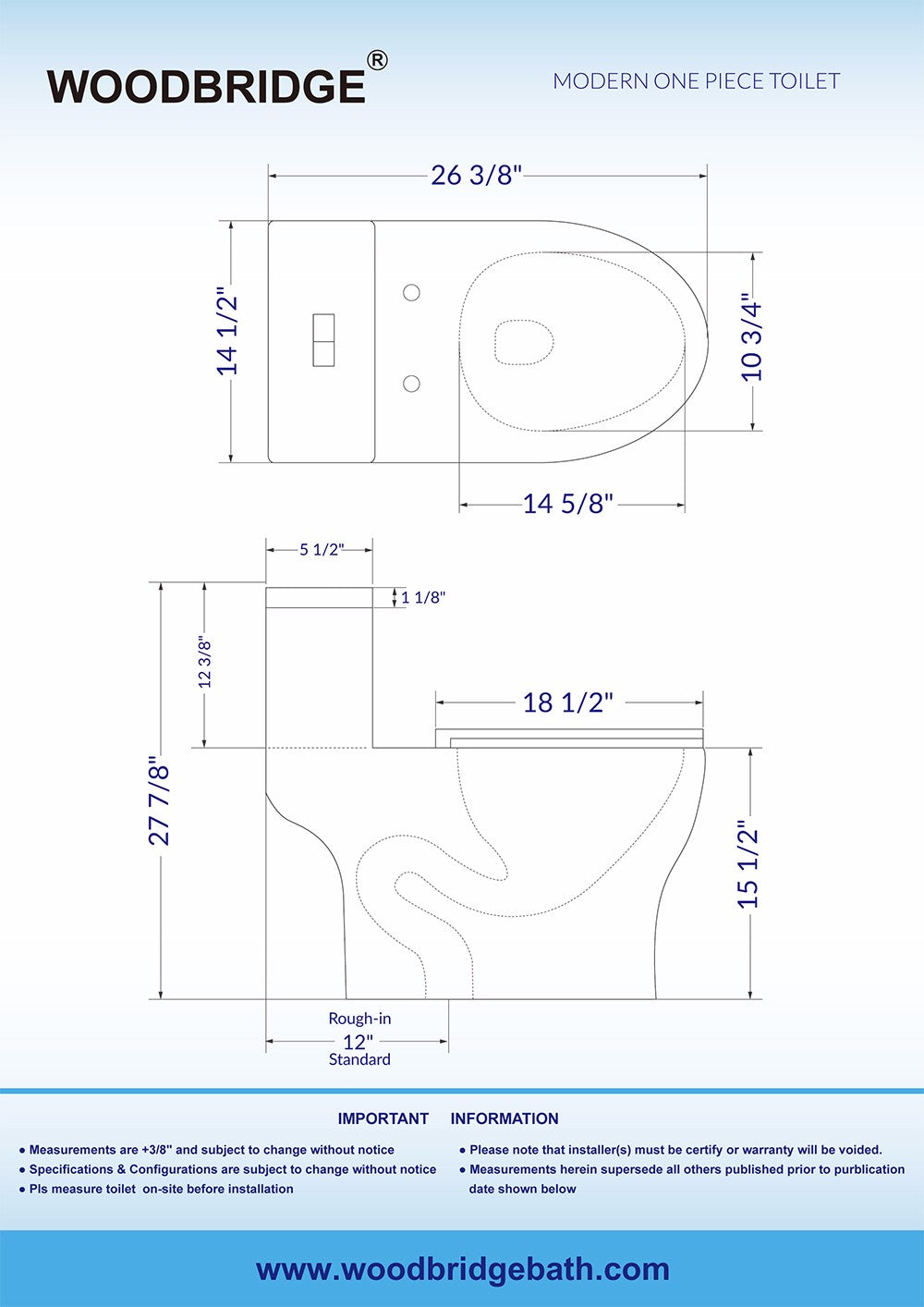 WOODBRIDGE Moder Design, Elongated One piece Toilet Dual flush 1.0/1.6 GPF,with Soft Closing Seat, white, T-0032