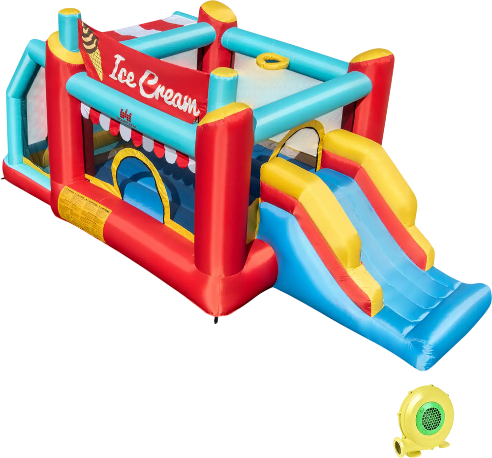 5-in-1 Ice Cream Inflatable Bounce House with Ball Pit and Slide with 480W Blower