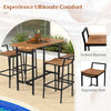 Bar height table set featuring acacia wood surfaces and metal frame, ideal for outdoor and indoor gatherings.