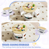 Round nesting table with four storage stools, featuring a natural finish and space-saving design for toddler activities.